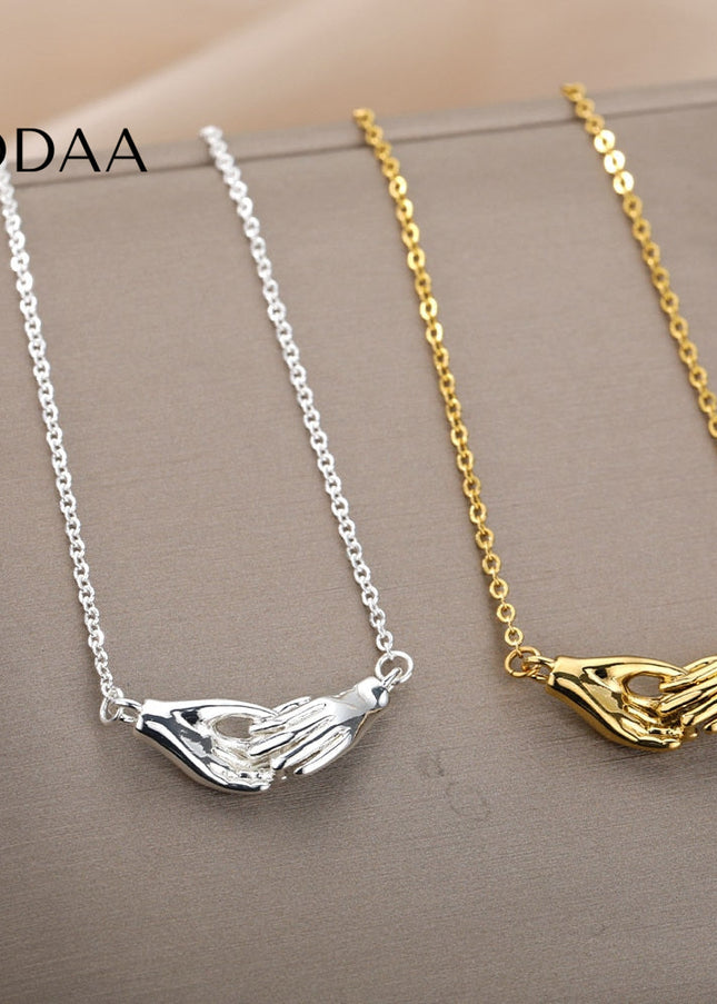 Douce Pendant Necklace | Gold Silver Holding Hands Chain - Silver - Necklaces
