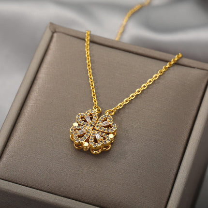 Rendre Pendant Necklace | Gold Silver Four Leaf Clover Zirconia Chain - Gold - Necklaces