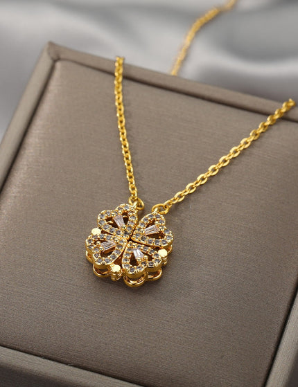 Rendre Pendant Necklace | Gold Silver Four Leaf Clover Zirconia Chain - Gold - Necklaces