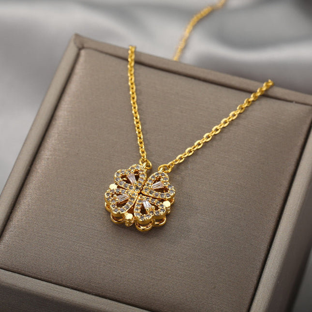 Rendre Pendant Necklace | Gold Silver Four Leaf Clover Zirconia Chain - Gold - Necklaces