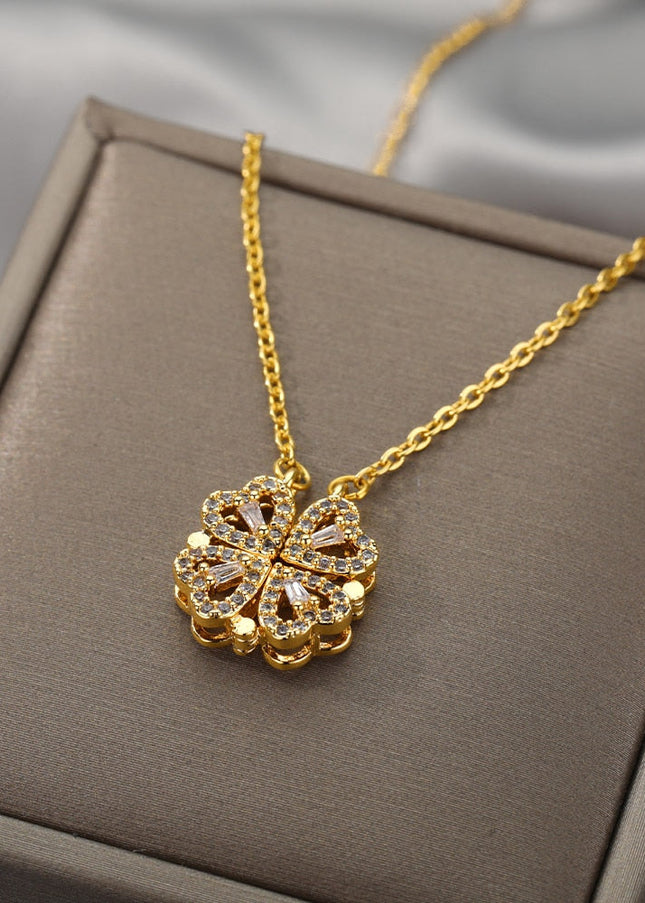 Rendre Pendant Necklace | Gold Silver Four Leaf Clover Zirconia Chain - Gold - Necklaces