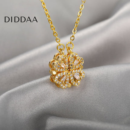 Rendre Pendant Necklace | Gold Silver Four Leaf Clover Zirconia Chain - Necklaces