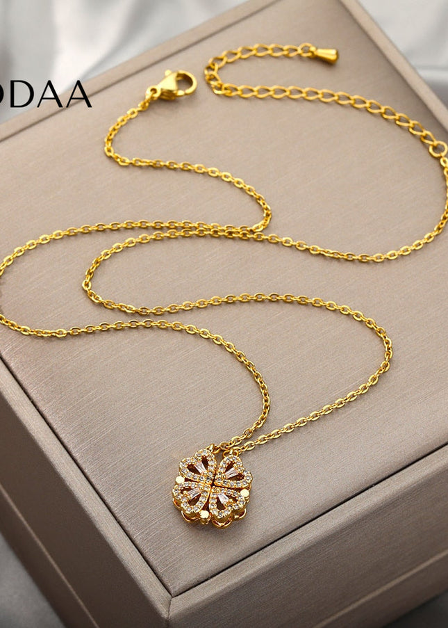 Rendre Pendant Necklace | Gold Silver Four Leaf Clover Zirconia Chain - Necklaces