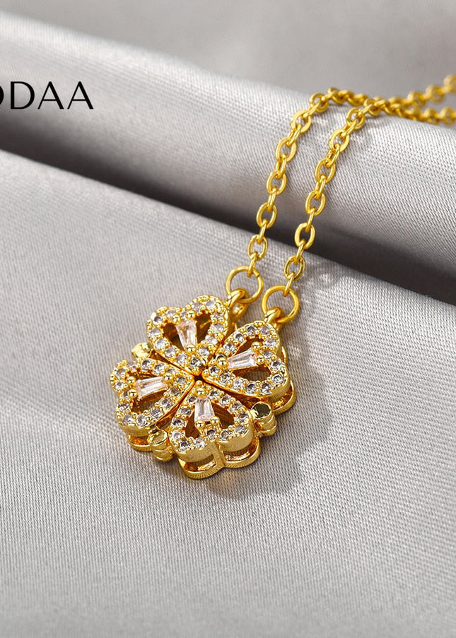 Rendre Pendant Necklace | Gold Silver Four Leaf Clover Zirconia Chain - Necklaces