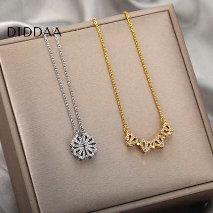 Rendre Pendant Necklace | Gold Silver Four Leaf Clover Zirconia Chain - Silver - Necklaces