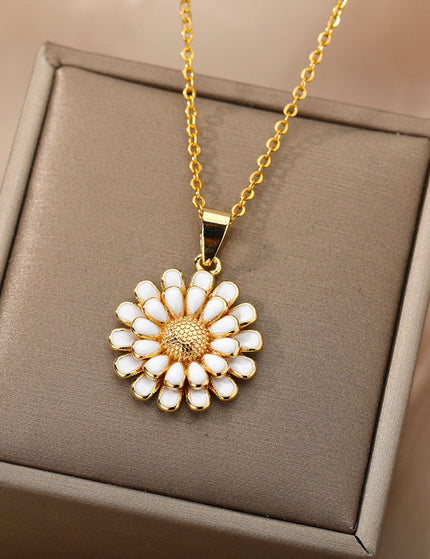 Heure Pendant Necklace | Gold White Sunflower Chain - White - Necklaces
