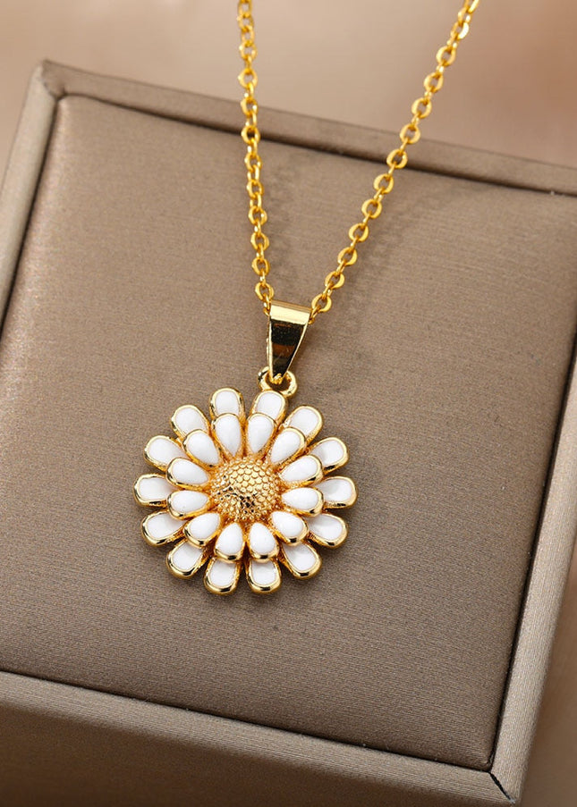 Heure Pendant Necklace | Gold White Sunflower Chain - White - Necklaces