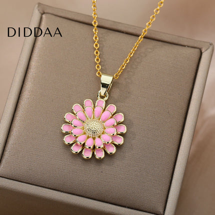 Heure Pendant Necklace | Gold White Sunflower Chain - Pink - Necklaces