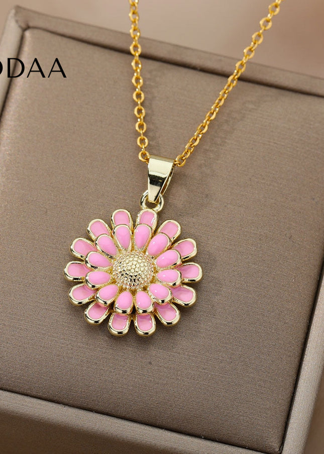 Heure Pendant Necklace | Gold White Sunflower Chain - Pink - Necklaces