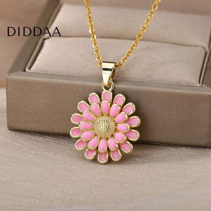 Heure Pendant Necklace | Gold White Sunflower Chain - Necklaces