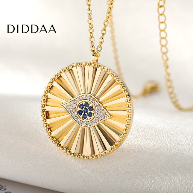 Rentre Pendant Necklace | Gold Large Evil Eye Zirconia Chain - Necklaces