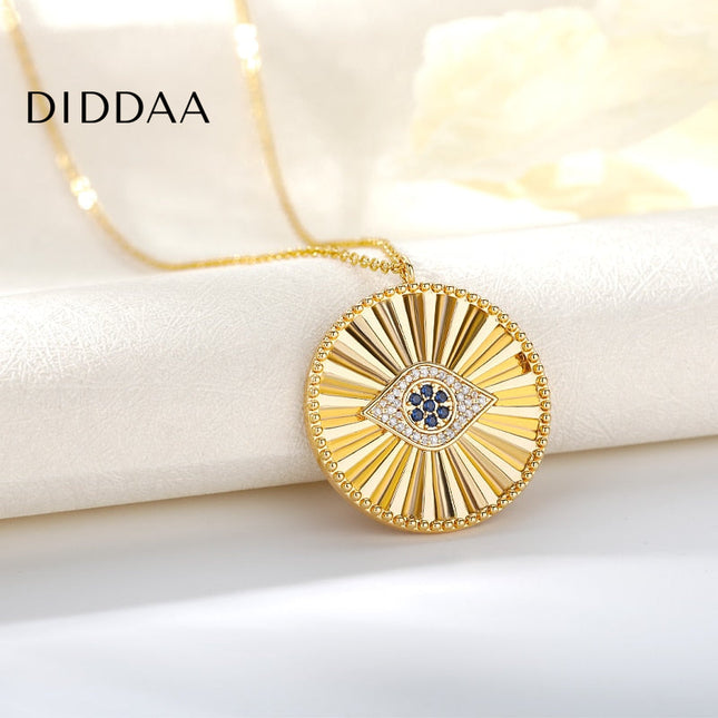 Rentre Pendant Necklace | Gold Large Evil Eye Zirconia Chain - Necklaces