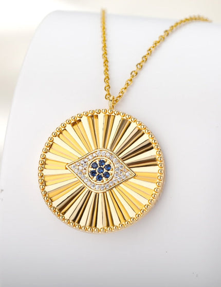 Rentre Pendant Necklace | Gold Large Evil Eye Zirconia Chain - Gold - Necklaces