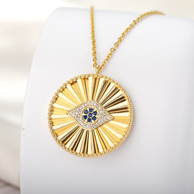 Rentre Pendant Necklace | Gold Large Evil Eye Zirconia Chain - Gold - Necklaces