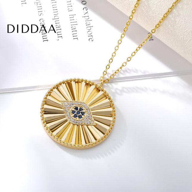 Rentre Pendant Necklace | Gold Large Evil Eye Zirconia Chain - Necklaces