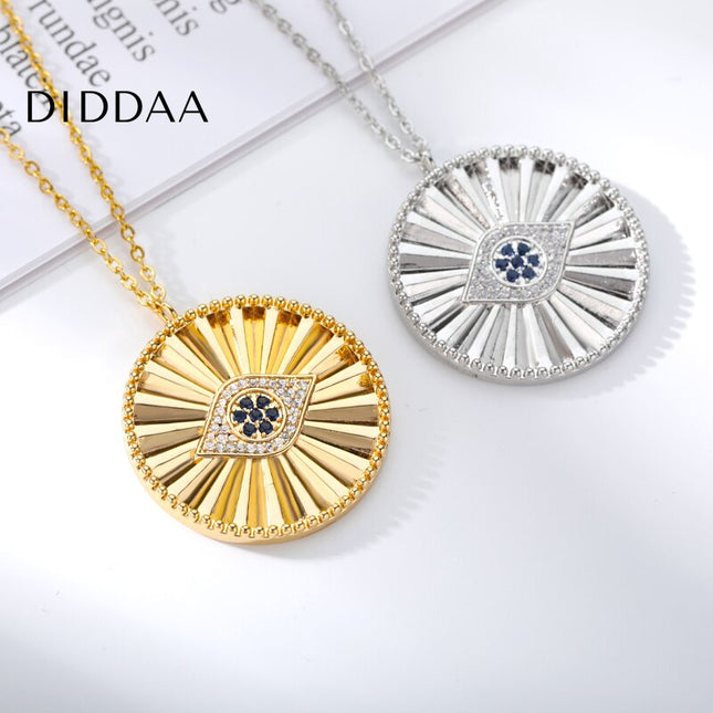 Rentre Pendant Necklace | Gold Large Evil Eye Zirconia Chain - Silver - Necklaces