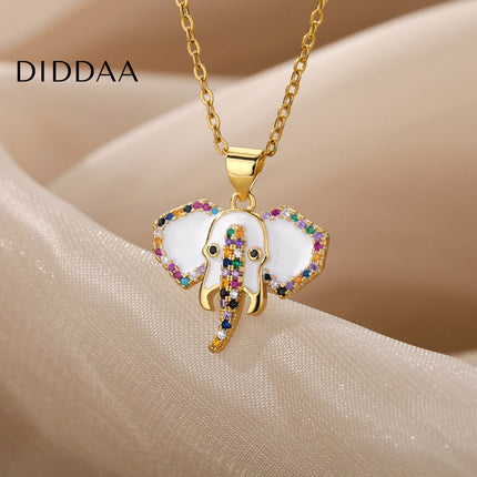 Faisont Pendant Necklace | Gold Zirconia Elephant Animal Chain - Necklaces