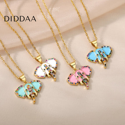Faisont Pendant Necklace | Gold Zirconia Elephant Animal Chain - Necklaces