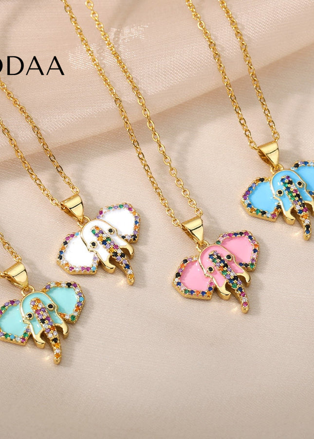 Faisont Pendant Necklace | Gold Zirconia Elephant Animal Chain - Necklaces