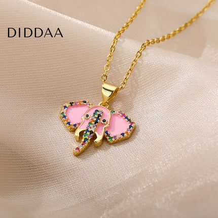 Faisont Pendant Necklace | Gold Zirconia Elephant Animal Chain - Necklaces
