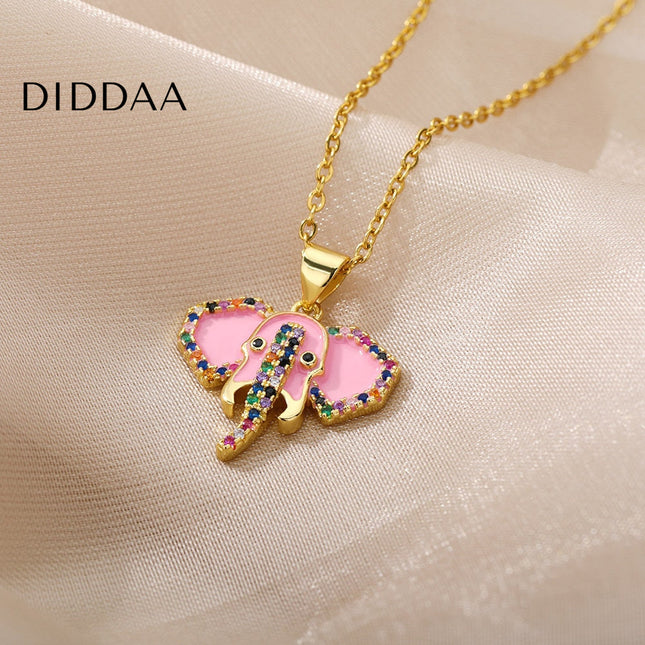 Faisont Pendant Necklace | Gold Zirconia Elephant Animal Chain - Necklaces