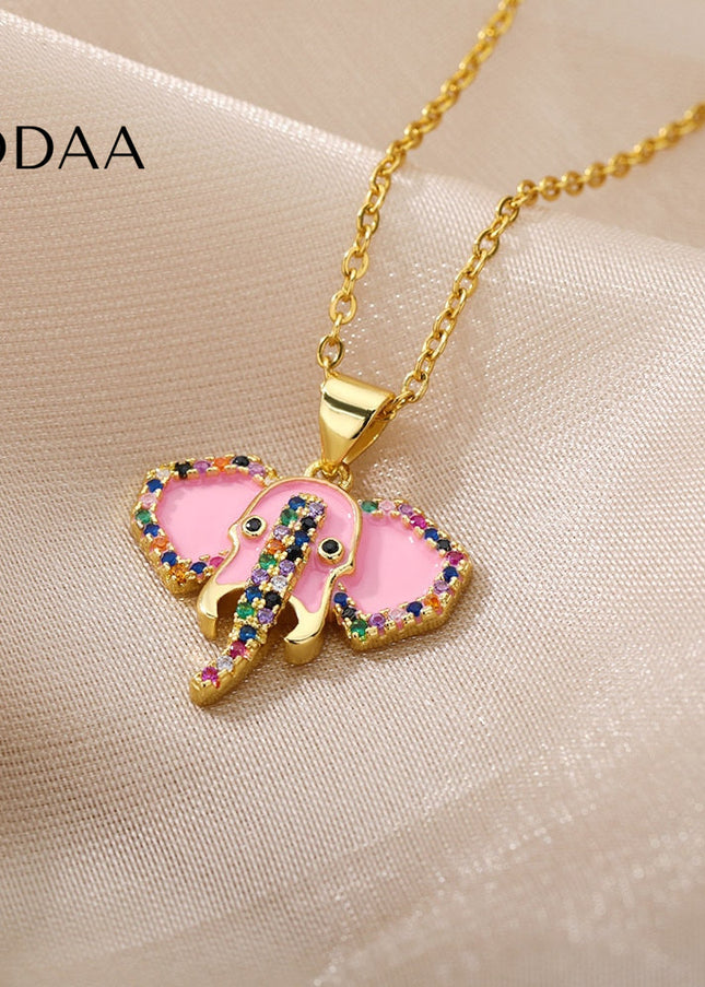 Faisont Pendant Necklace | Gold Zirconia Elephant Animal Chain - Necklaces