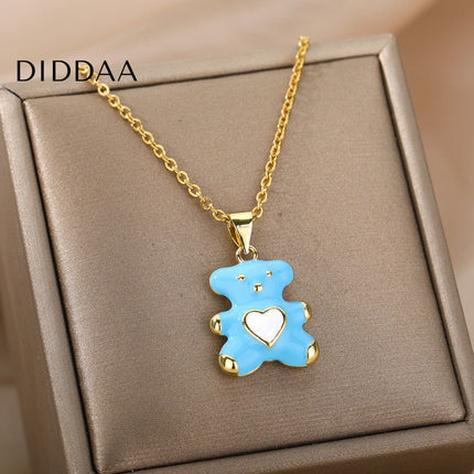 Cozy Pendant Necklace | Gold Bear Animal Chain - Blue - Necklaces