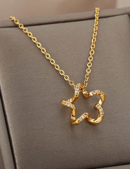 Regardan Pendant Necklace | Gold Zirconia Hollow Star Chain - Gold - Necklaces