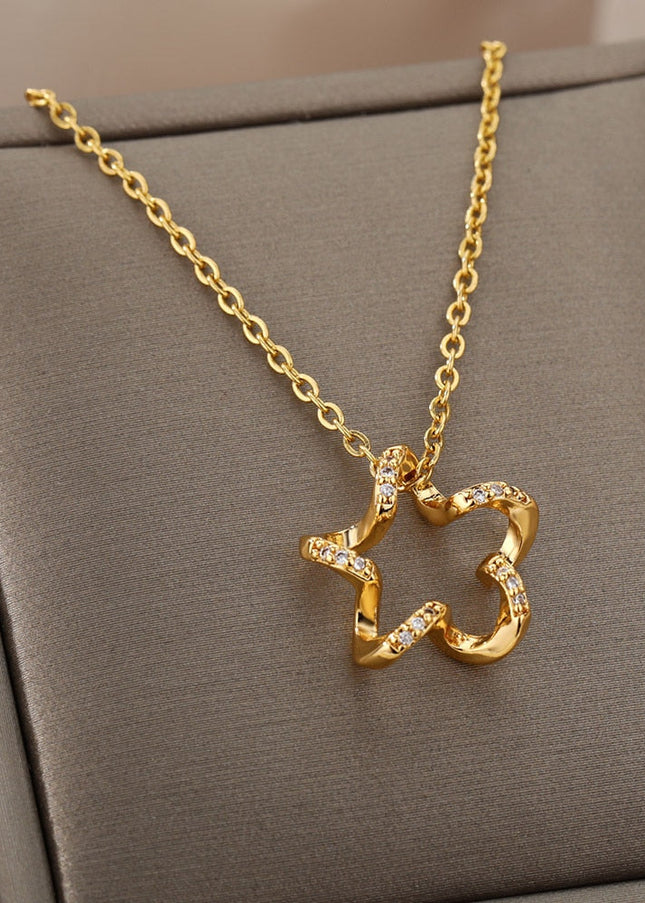 Regardan Pendant Necklace | Gold Zirconia Hollow Star Chain - Gold - Necklaces