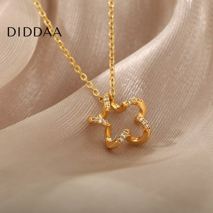 Regardan Pendant Necklace | Gold Zirconia Hollow Star Chain - Necklaces