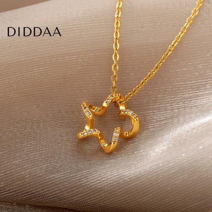Regardan Pendant Necklace | Gold Zirconia Hollow Star Chain - Necklaces