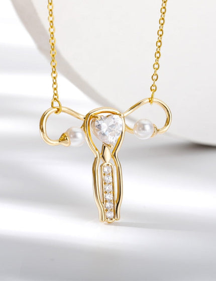 Winston Pendant Necklace | Gold Zirconia Pearl Chain - Gold - Necklaces