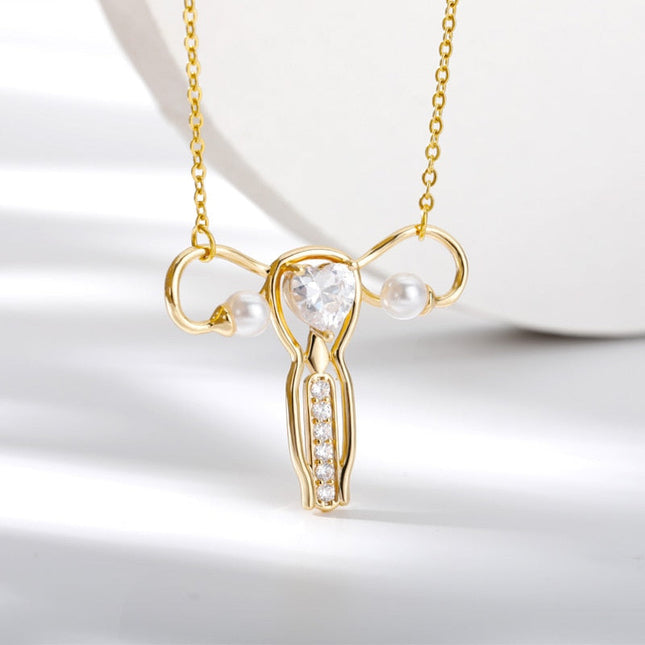 Winston Pendant Necklace | Gold Zirconia Pearl Chain - Gold - Necklaces