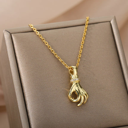 Gesture Pendant Necklace | Gold Hand Simple Chain - Gold - Necklaces