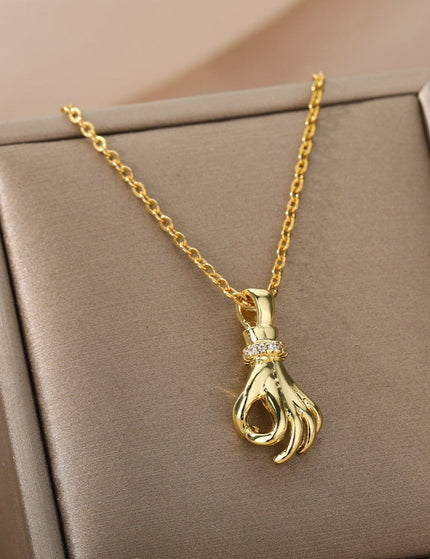 Gesture Pendant Necklace | Gold Hand Simple Chain - Gold - Necklaces