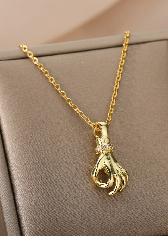 Gesture Pendant Necklace | Gold Hand Simple Chain - Gold - Necklaces