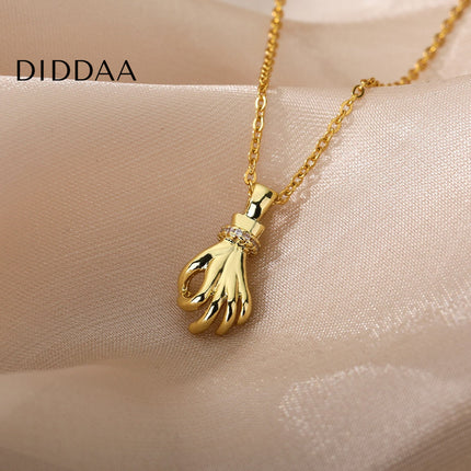 Gesture Pendant Necklace | Gold Hand Simple Chain - Gold - Necklaces