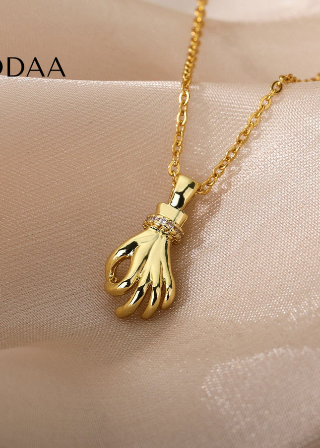 Gesture Pendant Necklace | Gold Hand Simple Chain - Gold - Necklaces
