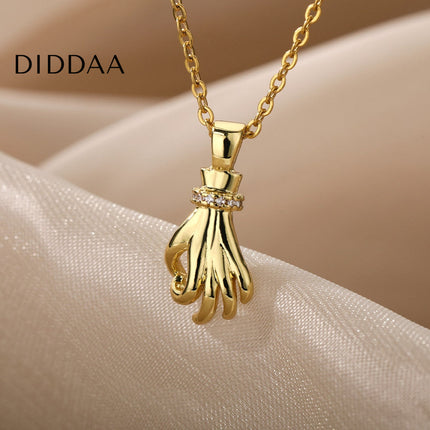 Gesture Pendant Necklace | Gold Hand Simple Chain - Gold - Necklaces