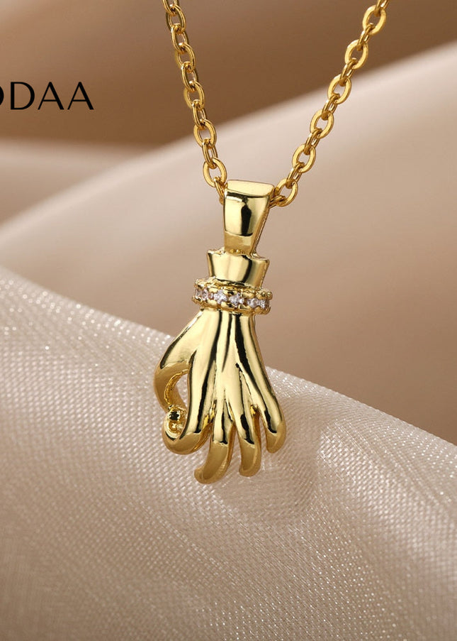 Gesture Pendant Necklace | Gold Hand Simple Chain - Gold - Necklaces