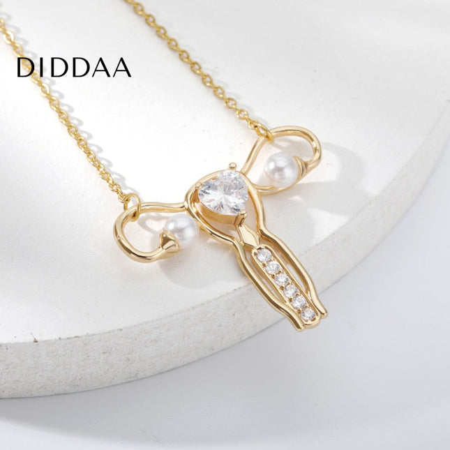 Winston Pendant Necklace | Gold Zirconia Pearl Chain - Necklaces