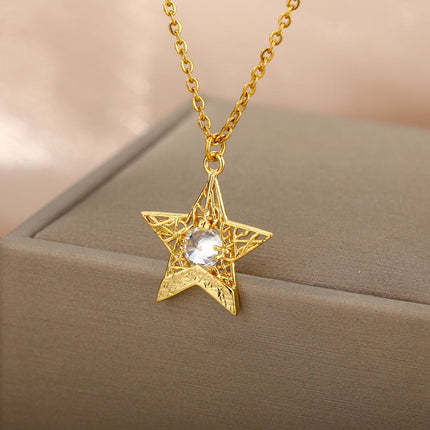 Pentimate Pendant Necklace | Gold Zirconia Star Chain - Gold - Necklaces