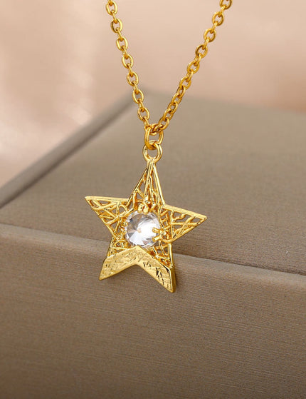 Pentimate Pendant Necklace | Gold Zirconia Star Chain - Gold - Necklaces