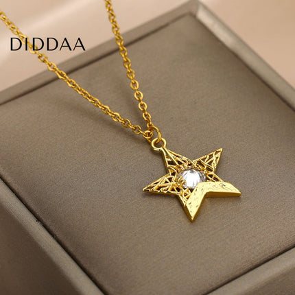 Pentimate Pendant Necklace | Gold Zirconia Star Chain - Gold - Necklaces