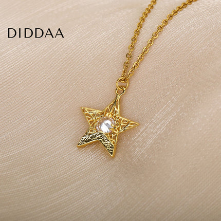 Pentimate Pendant Necklace | Gold Zirconia Star Chain - Gold - Necklaces