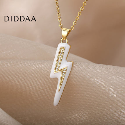Shimmer Pendant Necklace | Gold Black Lightning Bolt Chain - White - Necklaces