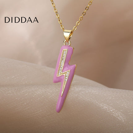 Shimmer Pendant Necklace | Gold Black Lightning Bolt Chain - Purple - Necklaces