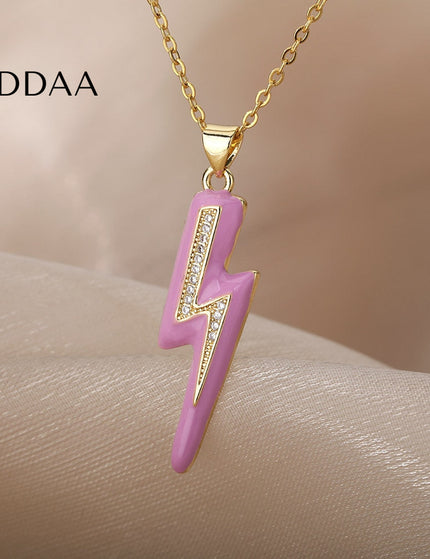 Shimmer Pendant Necklace | Gold Black Lightning Bolt Chain - Purple - Necklaces