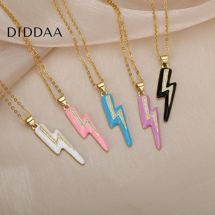 Shimmer Pendant Necklace | Gold Black Lightning Bolt Chain - Necklaces