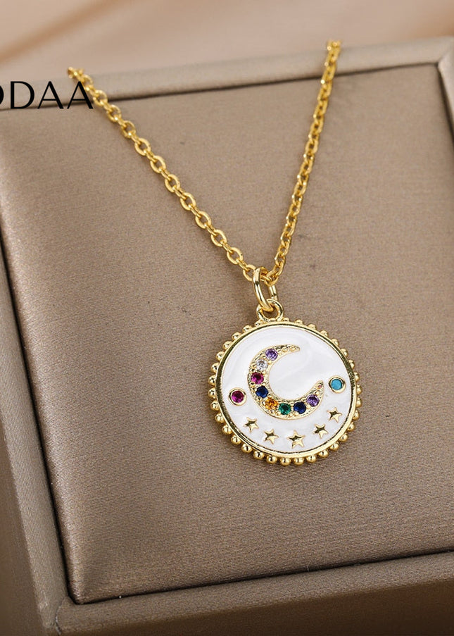 Bohemian Pendant Necklace | Gold Black Half Moon Chain - Necklaces